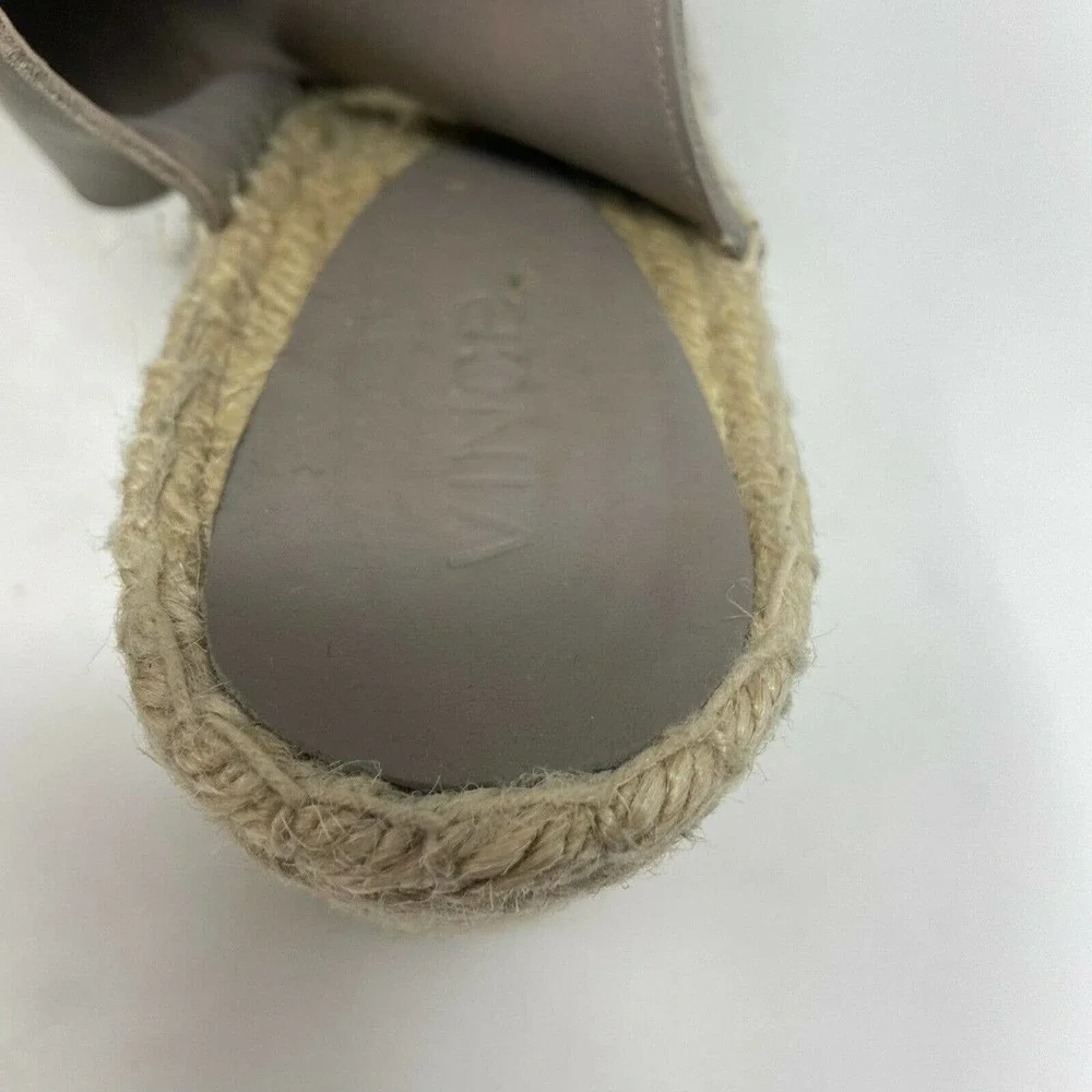 Vince Spencer Gray Leather Espadrille Wedge Sandals